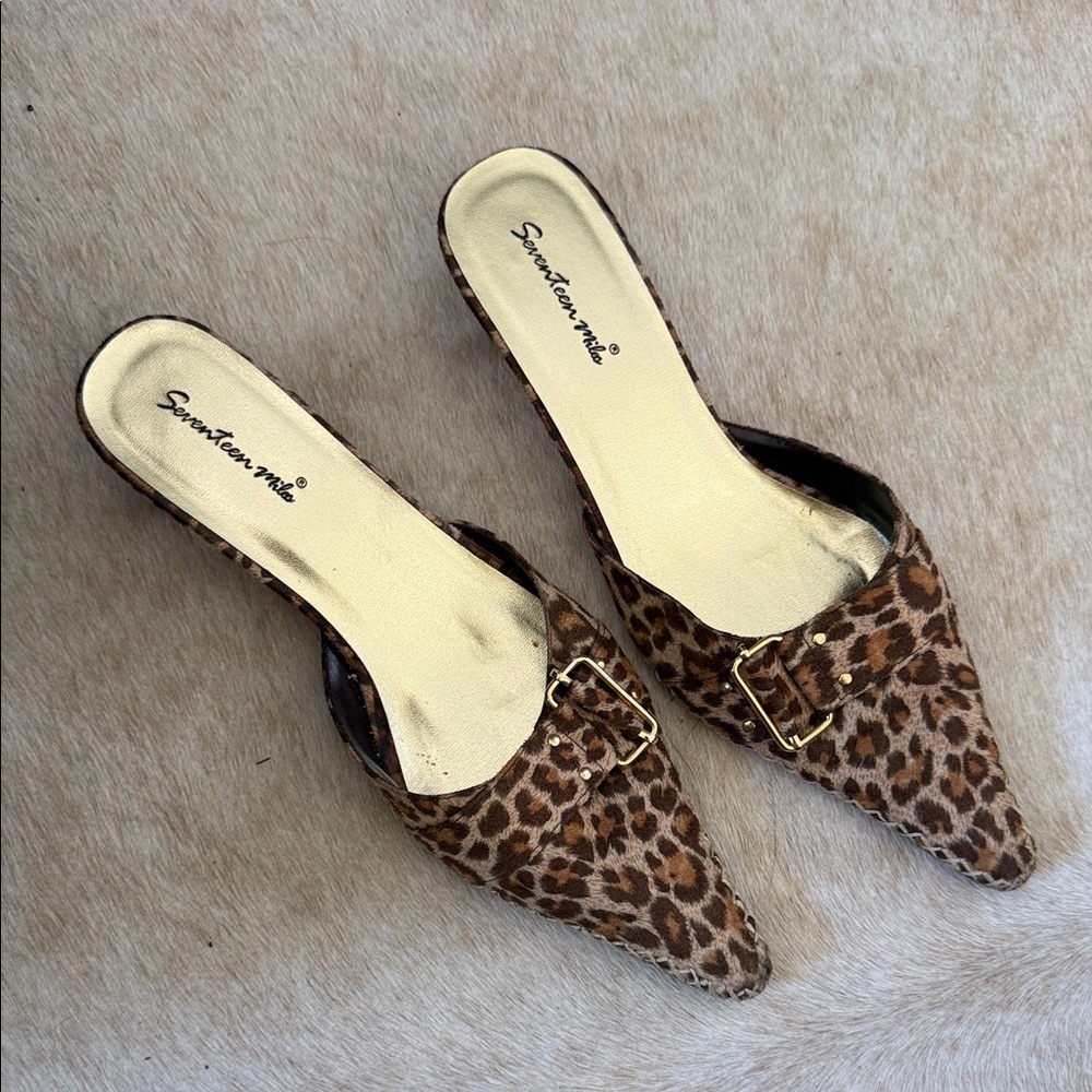 Seventeen Mile mules kitten heel leopard print design a pointed toe size 10 - Picture 4 of 10